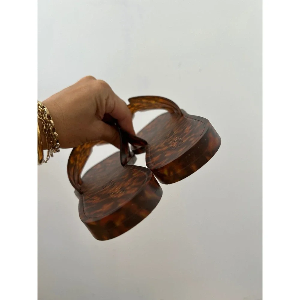 Bibi Lou Tortoise Shell Jelly Slides Women 39 Brown H-Strap Square Toe Preppy